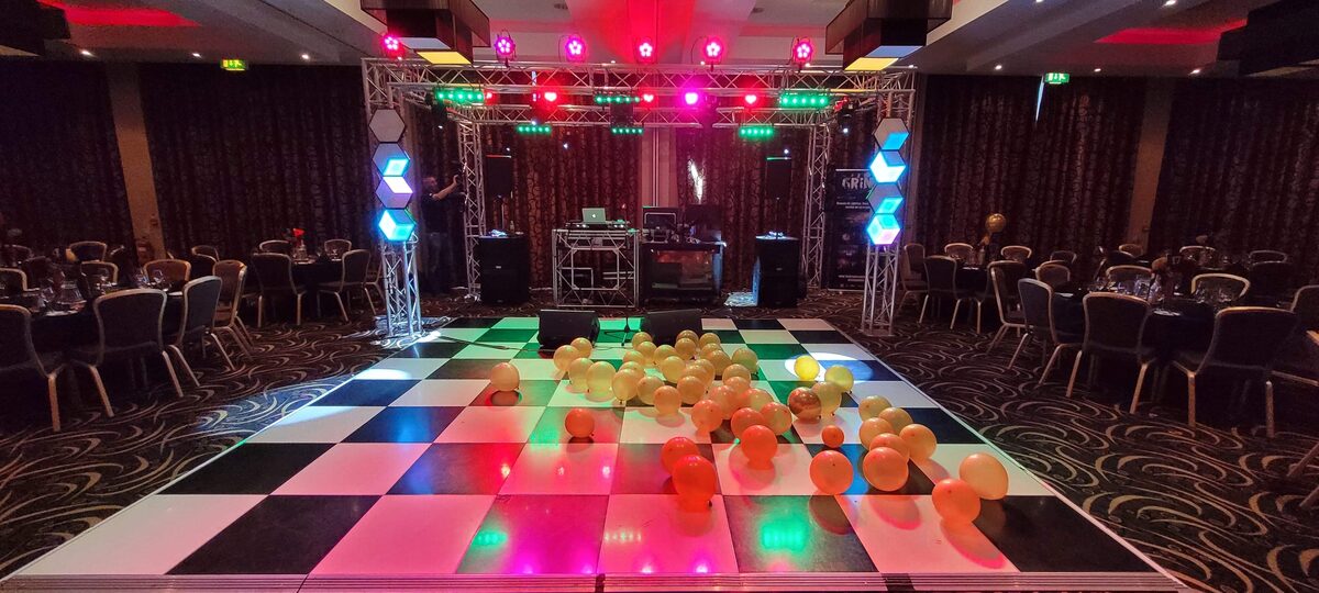 Festival DJ setup with professional sound system