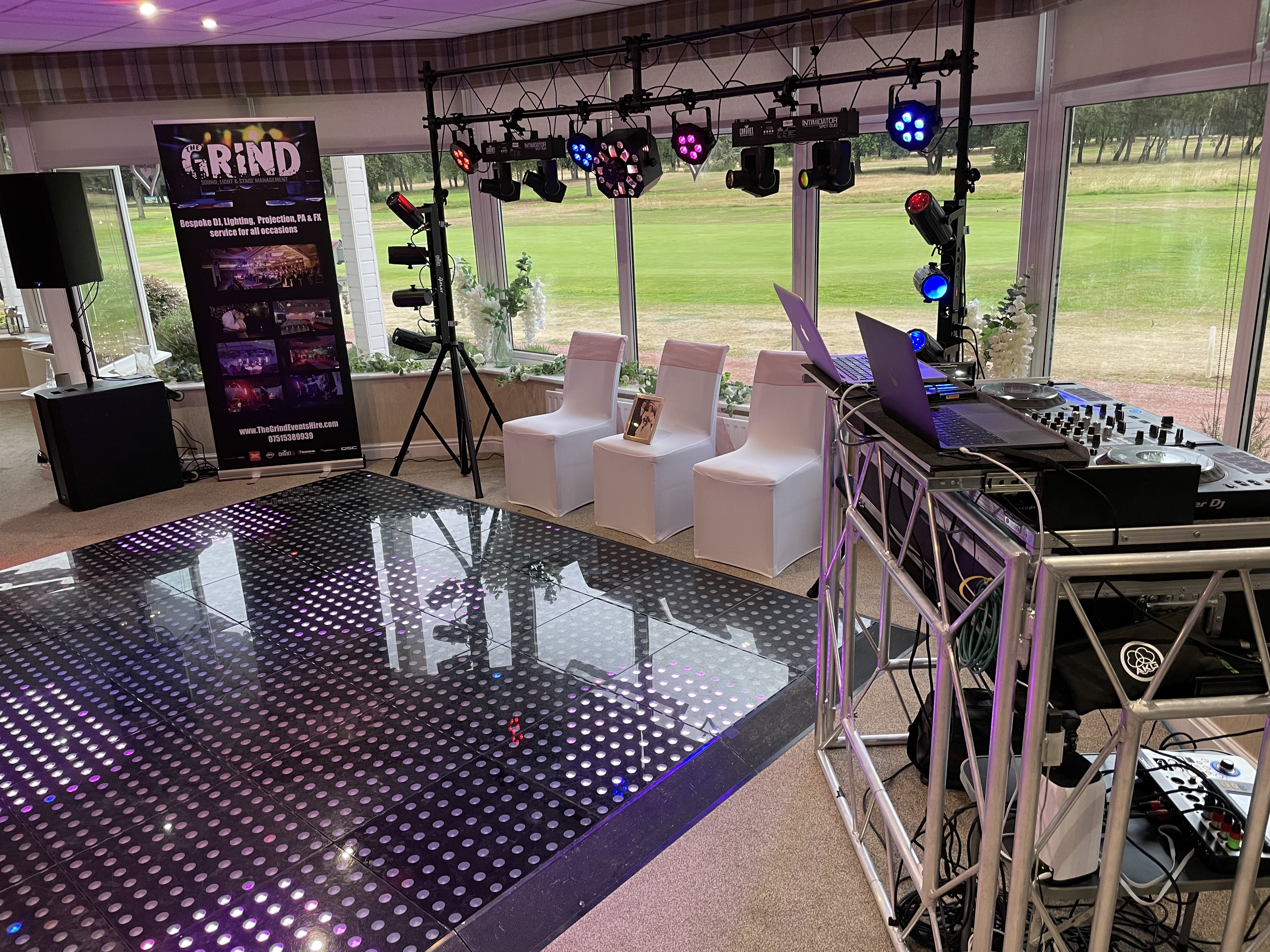 DJ hire equipment setup with Chauvet lighting